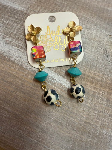 Floral Drop Beaded Earrings - Summer Bright Square Dangles